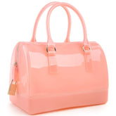 Ladies Summer Jelly Pillow-shaped Top Handle Handbag Candy Color Transparent Crystal Purse Pink Size: 26 * 15 * 18cm/10.2"*7"*5.9"